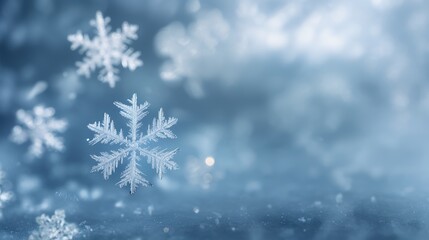 Falling Snowflakes on Light Blue Bokeh Background - Elegant Winter Frost Texture