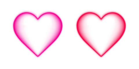 Bright neon heart sign outline frame border with red pink glowing light effect for love valentine day card holiday decoration gradient on transparent background