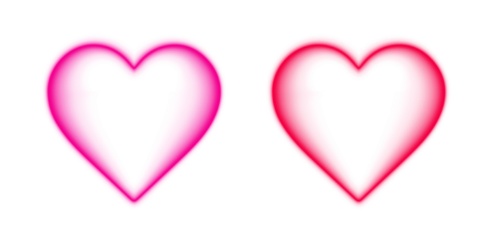 Bright neon heart sign outline frame border with red pink glowing light effect for love valentine day card holiday decoration gradient on transparent background