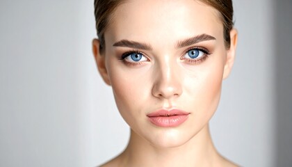 Obraz premium Beautiful Woman Portrait, Focused Gaze, Natural Beauty.