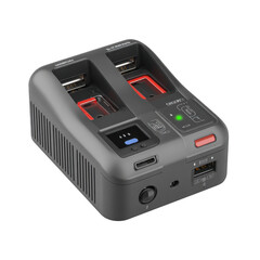 Fototapeta premium ompact camera battery charger with dual slots and LED charge indicators [Transparent Background PNG].