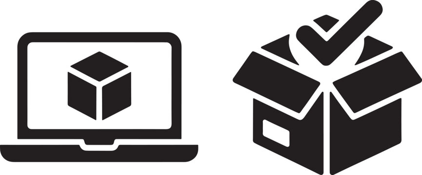 3D Model Icon And Package With Check Mark Icon 3d model cube