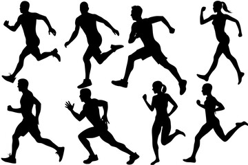 set of Running & Fitness Silhouette Vector Collection Isolated on White Background