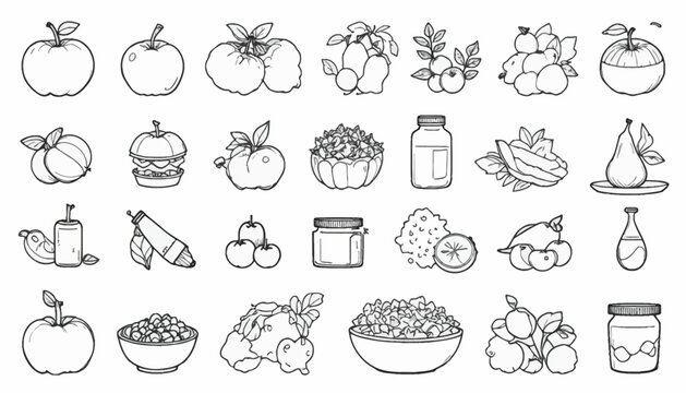 Set of food icons minimalist line art vector illustration for menu design recipe book or healthy eating app