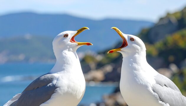 Two Seagulls Squawking at Each Other.