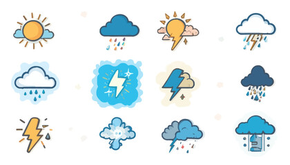 Obraz premium Weather forecast icon set flat vector design elements for user interface and infographic isolated on white background