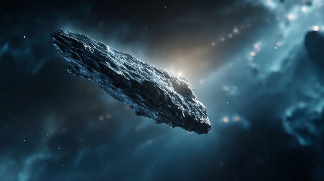 comet shaped like an alien ship in space with bright lights