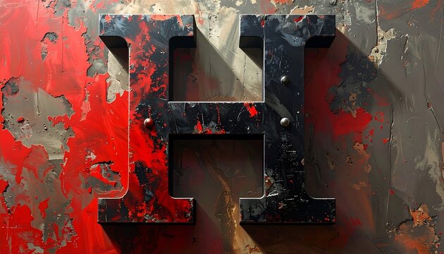Vintage Black Letter H on Red Background.
