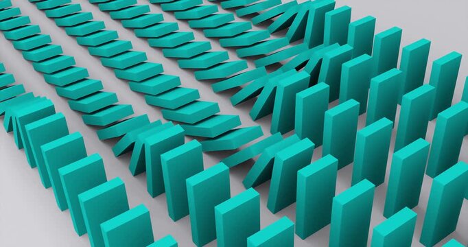cyan domino blocks falling in parallel rows on white background 4k loop animation