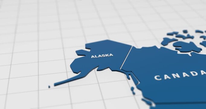 close-up 3d map of alaska 4k animation