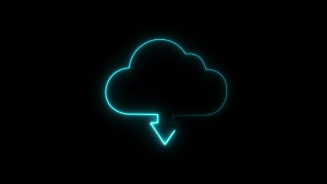 Glowing neon line Cloud file upload and download with loading bar icon animation on a black background.with 4k video animation.