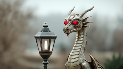 Dragon sculpture in detailed style in golden colors for decoration