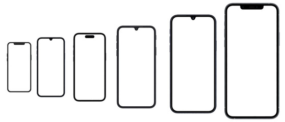Collection of smartphone outlines showing different screen sizes in modern mobile phone design

