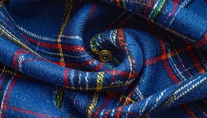Closeup of Blue Plaid Fabric Texture.