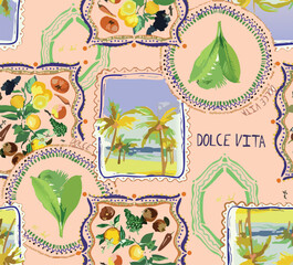 vibrant posters with Italian text Amore Mio, Ciao, Dolce Vita. Vector hand-drawn frames, checkered background, ideal for fashion graphics, t-shirt prints, posters, and cards.  © Sketch