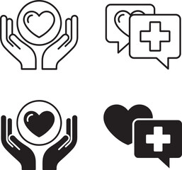 Obraz premium Healthcare and Charity Icons With Hands Heart and Medical Cross hearts support