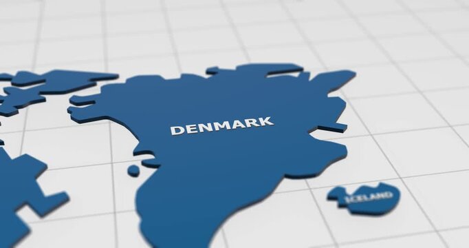 close-up 3d map of denmark  4k animation