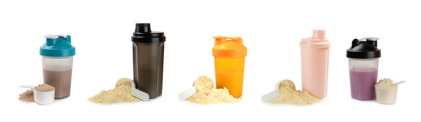 Protein powder.protein shake isolated on white background.Shaker bottle with protein.Food...