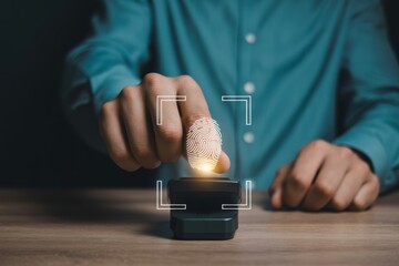 A Close-Up of a Fingerprint Scanner Being Used to Authenticate Identity with Digital Recognition Technology in a Modern Setting