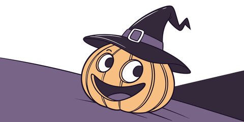 Cute Pumpkin Witch with Big Smile Halloween Art Vector