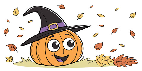 Happy Pumpkin Witch Cute Halloween Vector Illustration