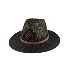Stylish fedora hat with geometric art deco pattern, perfect for fashion forward individuals, adding a touch of vintage flair to any modern wardrobe, chic and cool