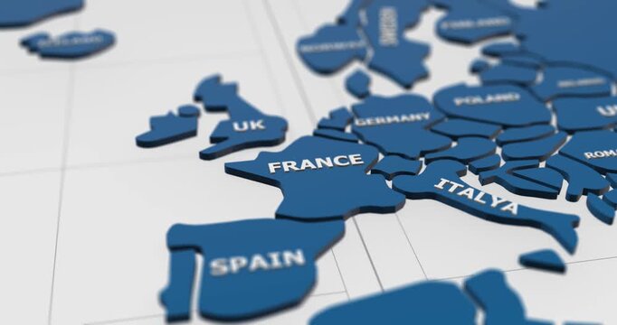 close-up 3d map of france  4k animation