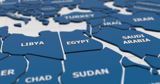 close-up 3d map of egypt  4k animation