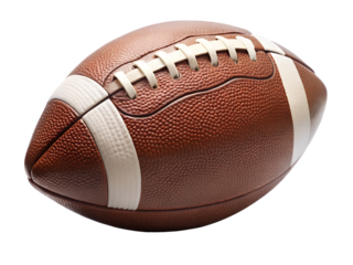 A brown american football with white laces, isolated on transparent background