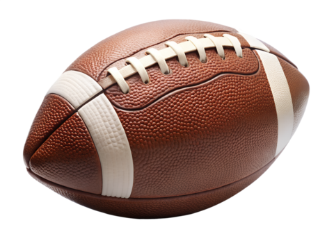 A brown american football with white laces, isolated on transparent background