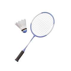 A badminton racket and shuttlecock, ready for a game, isolated on transparent background