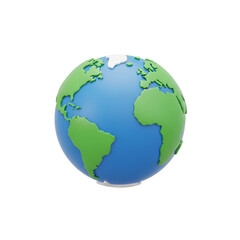 A stylized 3d illustration of planet earth showing continents and oceans, isolated on transparent background