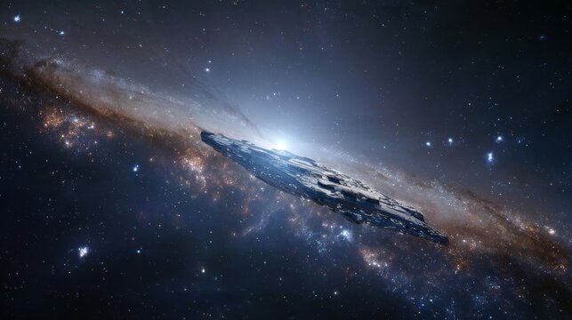 ship-shaped comet in space with bright lights