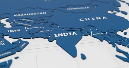 close-up 3d map of india and south asia region 4k animation - Powered by Adobe