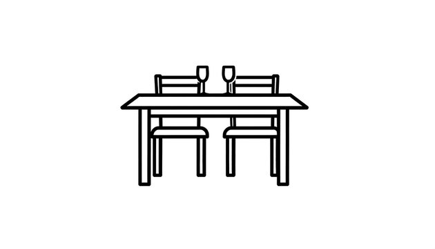 Dining Table with Two Chairs and Glasses.