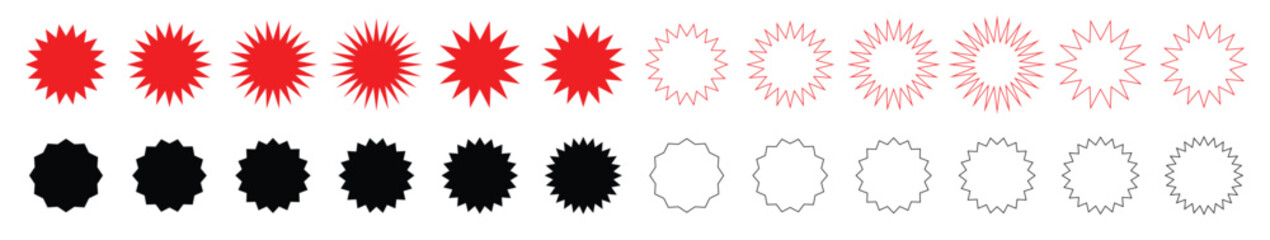 Starburst circle shapes icon. Colorful classic abstract elements with jagged edges. collection of special offer sale. Vector illustration of silhouette blank for sicker, label, tag, badge, stamp, etc.