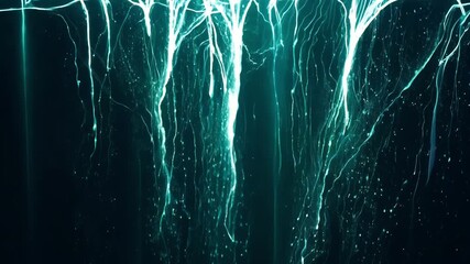 Dark background slow-flowing, glowing bioluminescent water textures. Neon streaks vertical streams, leaving particle trails. Ideal sci-fi, meditation, high-tech abstract backgrounds - Powered by Adobe