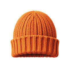 Fototapeta premium Cozy Knitted Orange Beanie Front View, Folded Hem, isolated on transparent background