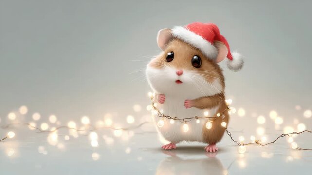cute happy dancing hamster decorated with fairy lights illustrated animation