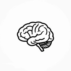 Simple brain icon in black and white, brain symbol representing intelligence, memory, and mental processes. Brain icon graphic element can serve as brain symbol in medical contexts, education,