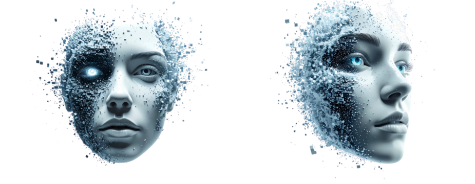 Set of Holographic Human Face Fragmenting into Pixels