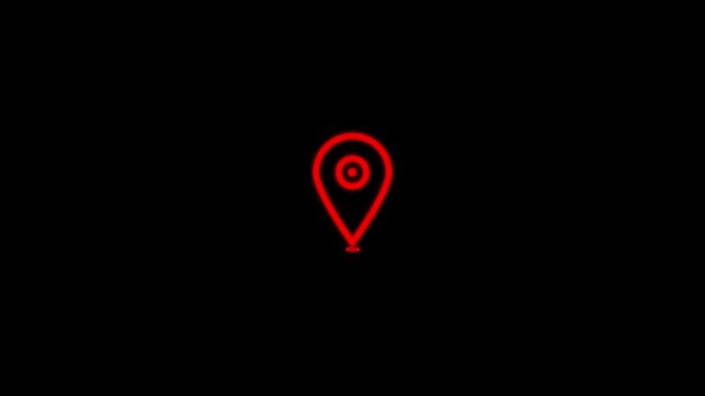 location pin icon representing a destination or point of interest on a black background.Map pointer icon set with pin symbols for navigation and location markers.