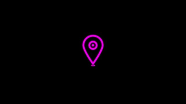 location pin icon representing a destination or point of interest on a black background.Map pointer icon set with pin symbols for navigation and location markers.