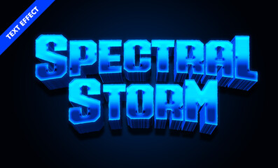 Spectral storm editable text effect, bold 3d neon blue typography, futuristic game title design