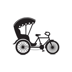 Fototapeta premium Vintage Rickshaw Silhouette Vector – Traditional Cycle Taxi Illustration on White Background