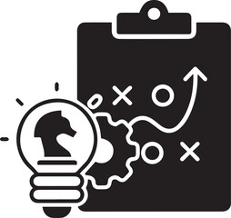 Strategic Planning Concept with Lightbulb, Chess Knight, and Clipboard Diagram