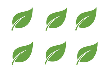 Vector art of six green leaf icons for graphic design