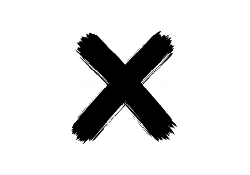 Black cross mark isolated on transparent background, representing cancellation