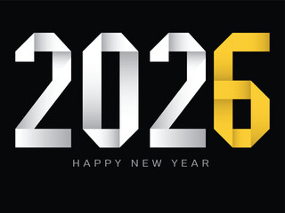 Elegant happy new year 2026 celebration banner with gold typography, glowing light, and modern design. perfect festive flyer, poster, or greeting card for holiday and new year events.