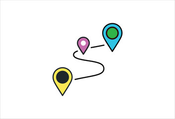 Vector art of colorful map pins connected by dotted path